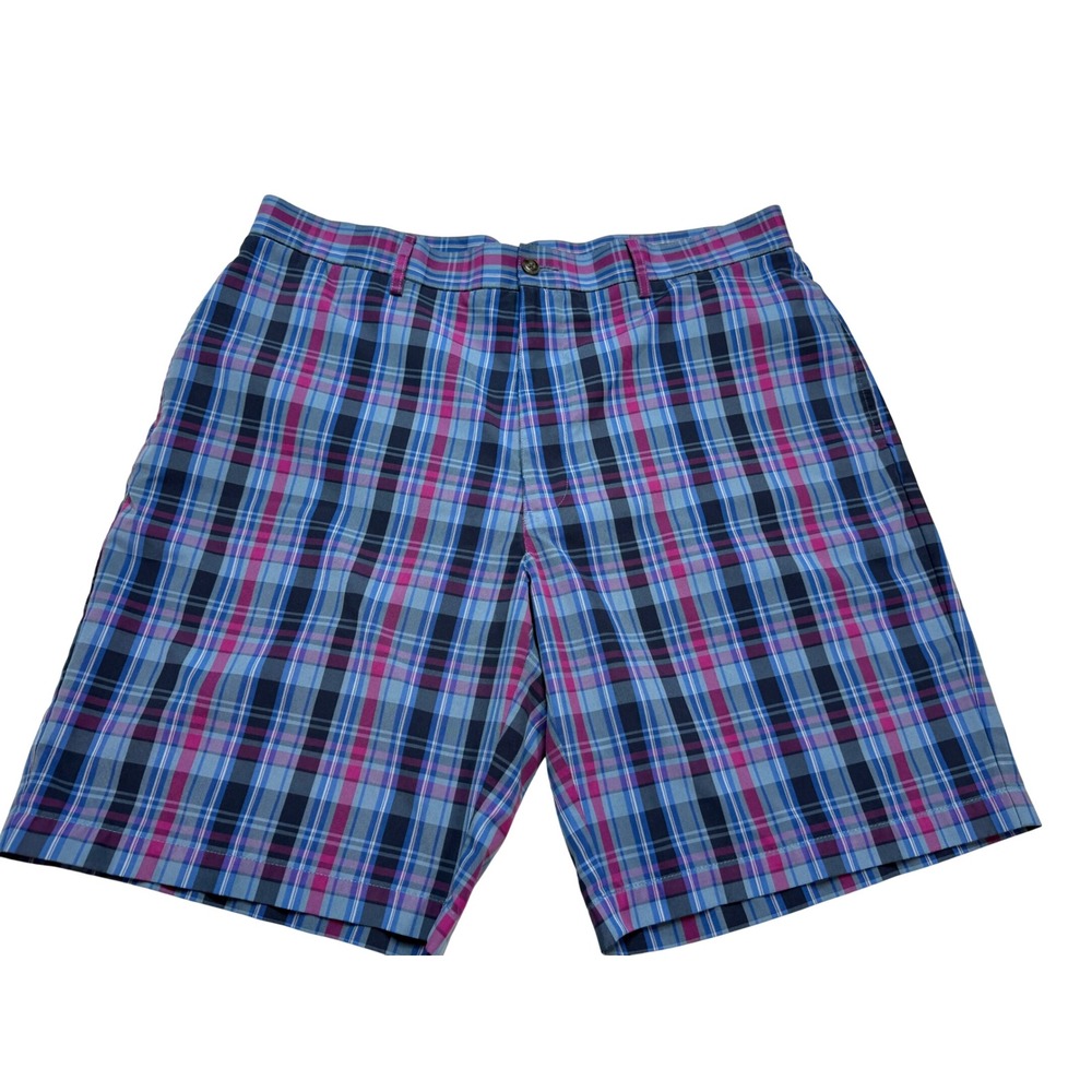 Pro Tour Mens Blue Pink Plaid Golf Shorts Size 38 Flat‎ Front Polyester